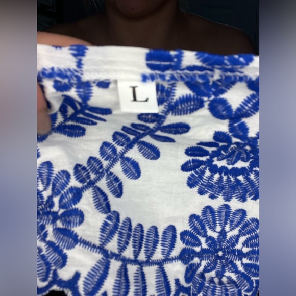 NWoT SHEIN• blue & white real embroidery cropped vest, scalloped hems; large - Picture 8 of 11